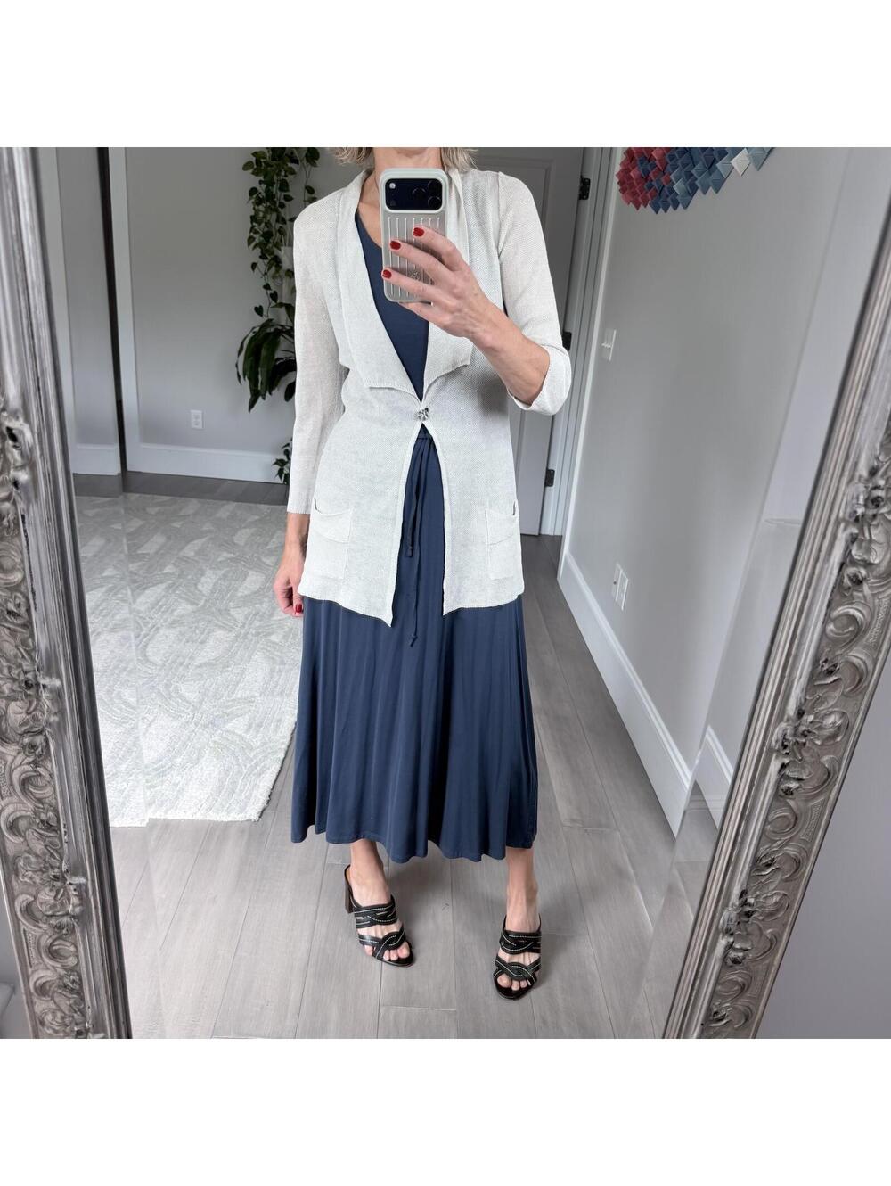NIC+ZOE Linen Viscose Open Front Knit Cardigan Sweater Size S